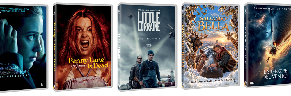 Le confezioni DVD dei primi cinque film Blue Swan Entertainment distribuiti da CG Entertainment a dicembre 2026