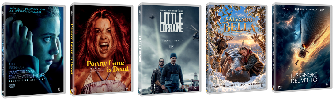 Le confezioni DVD dei primi cinque film Blue Swan Entertainment distribuiti da CG Entertainment a dicembre 2026